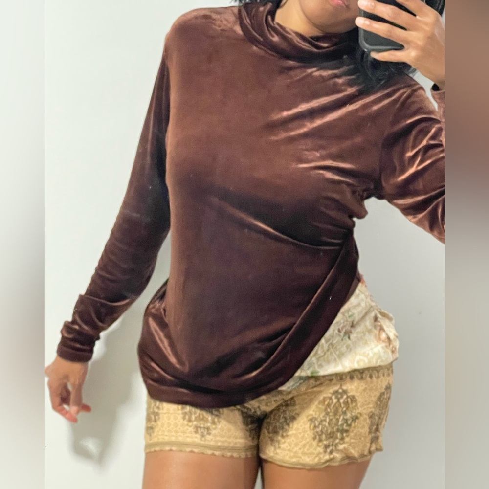 Chocolate brown velvet turtleneck  cowl neck